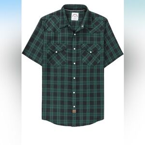 Dubinik®  Mens Short Sleeve Western Cowboy Pearl Snap Casual Plaid Sz Medium